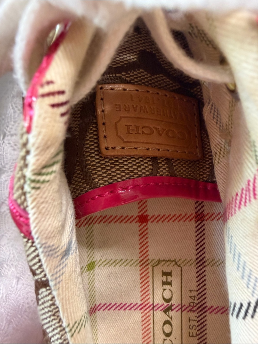 Coach Brown Signature Canvas Sneakers with Pink Trim - Picture 6 of 12